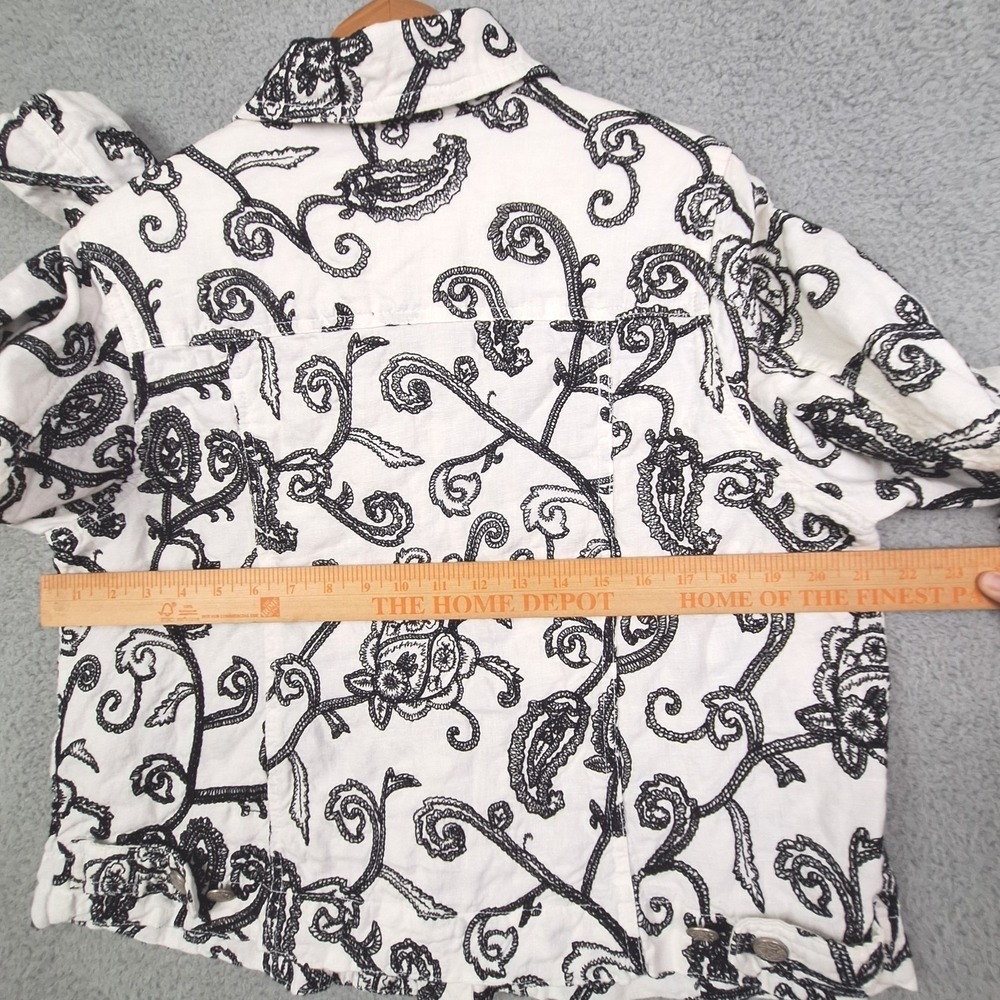 Saint Tropez‎ West Jacket Womens 1X White Black Linen Embroidered Paisley Boho - Picture 5 of 7